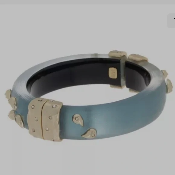 ALEXIS BITTAR • NEW Hand Carved Painted Hinged Paisley Studded Crumpled Bracelet - Picture 10 of 12